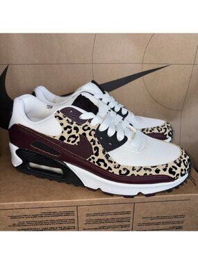 NEW Jordan Air Max 90 Leopard Burgundy Animal Print IF1619-102 Women's Size 6